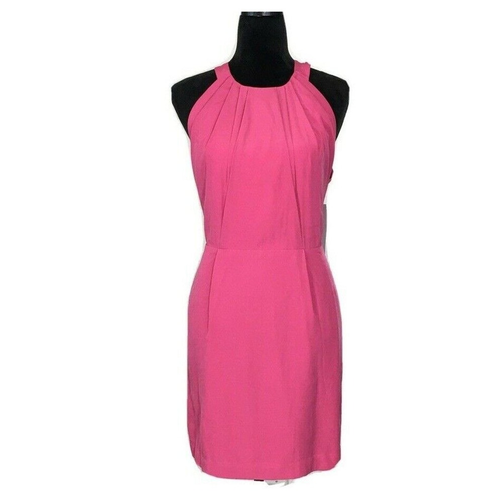 NWT BCBGeneration Dress 12 Pink Tea Rose Pleat Sheath Open Back Fox‎ Button $138